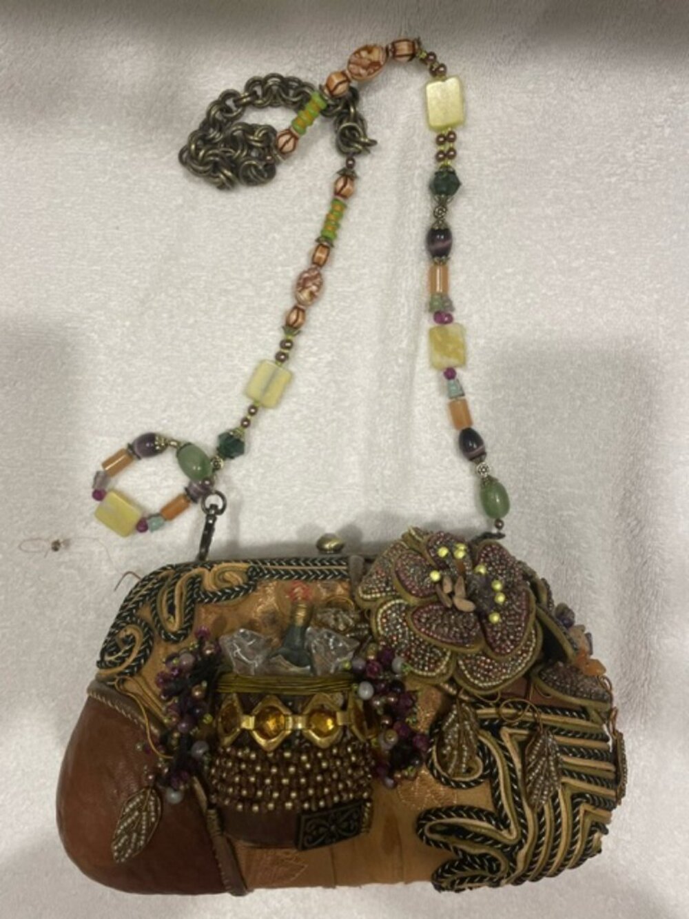 Mary Frances Gold & Bronze Beaded Grapes & Wine Mini Bag